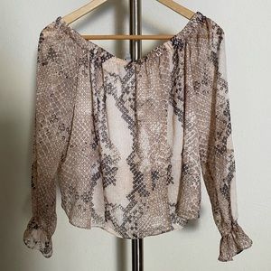 GUESS Animal Print Off The Shoulder Chiffon Blouse Size S